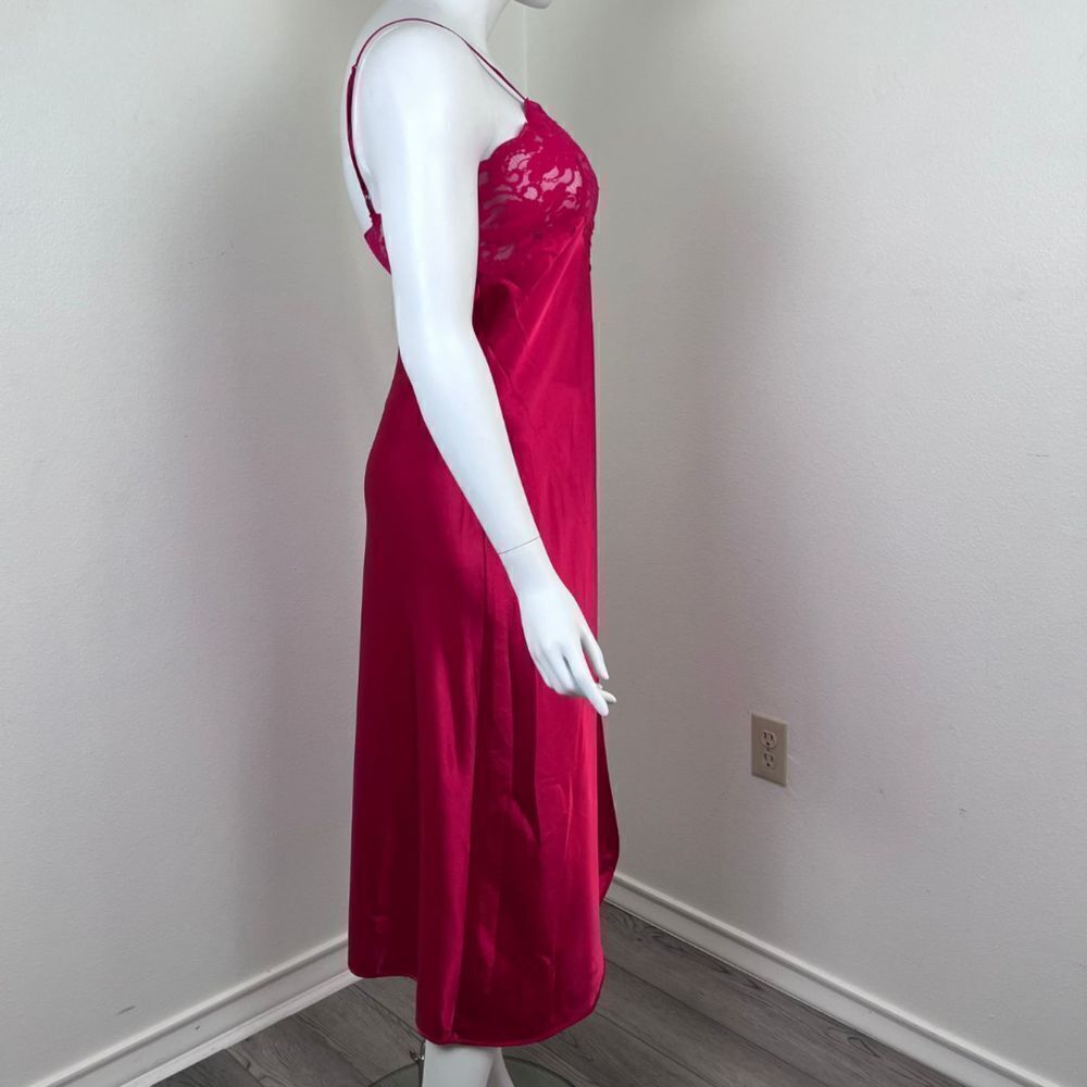 Victoria's Secret Red Sheer Lace Satin Size L Romantic Midi Slip Y2K Sexy Dress - Picture 6 of 14